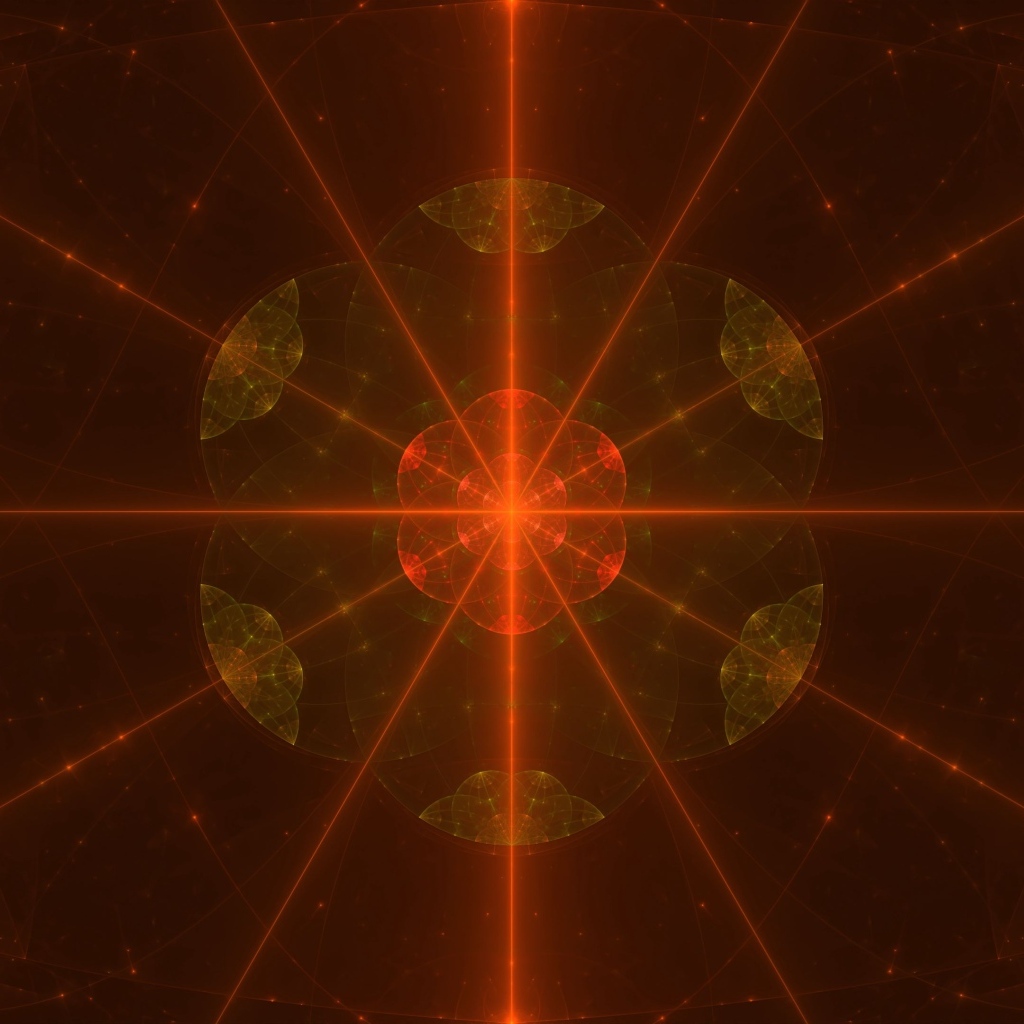 Яркие красные лучи на фрактальном узоре