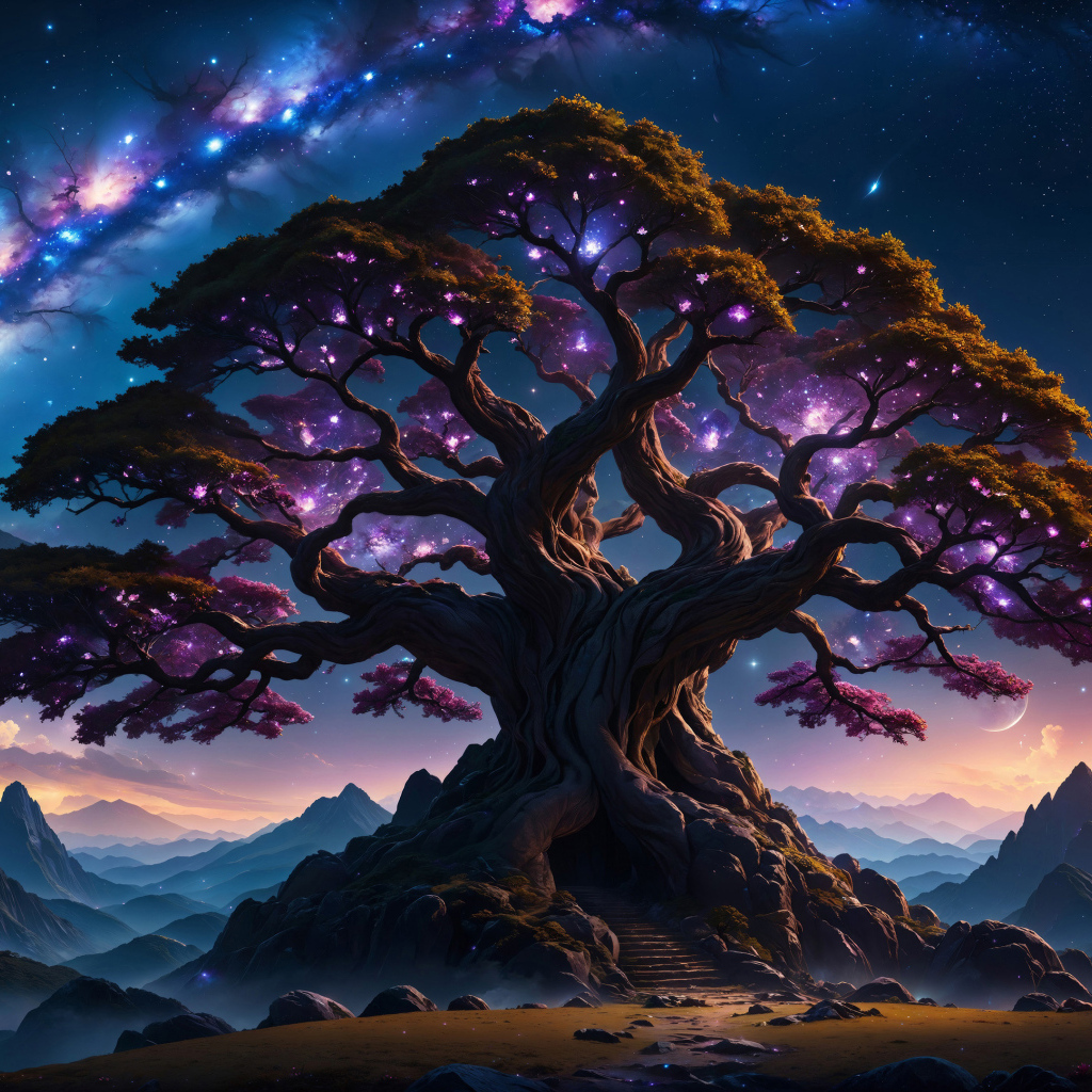 Большое фантастическое дерево на фоне красивого неба