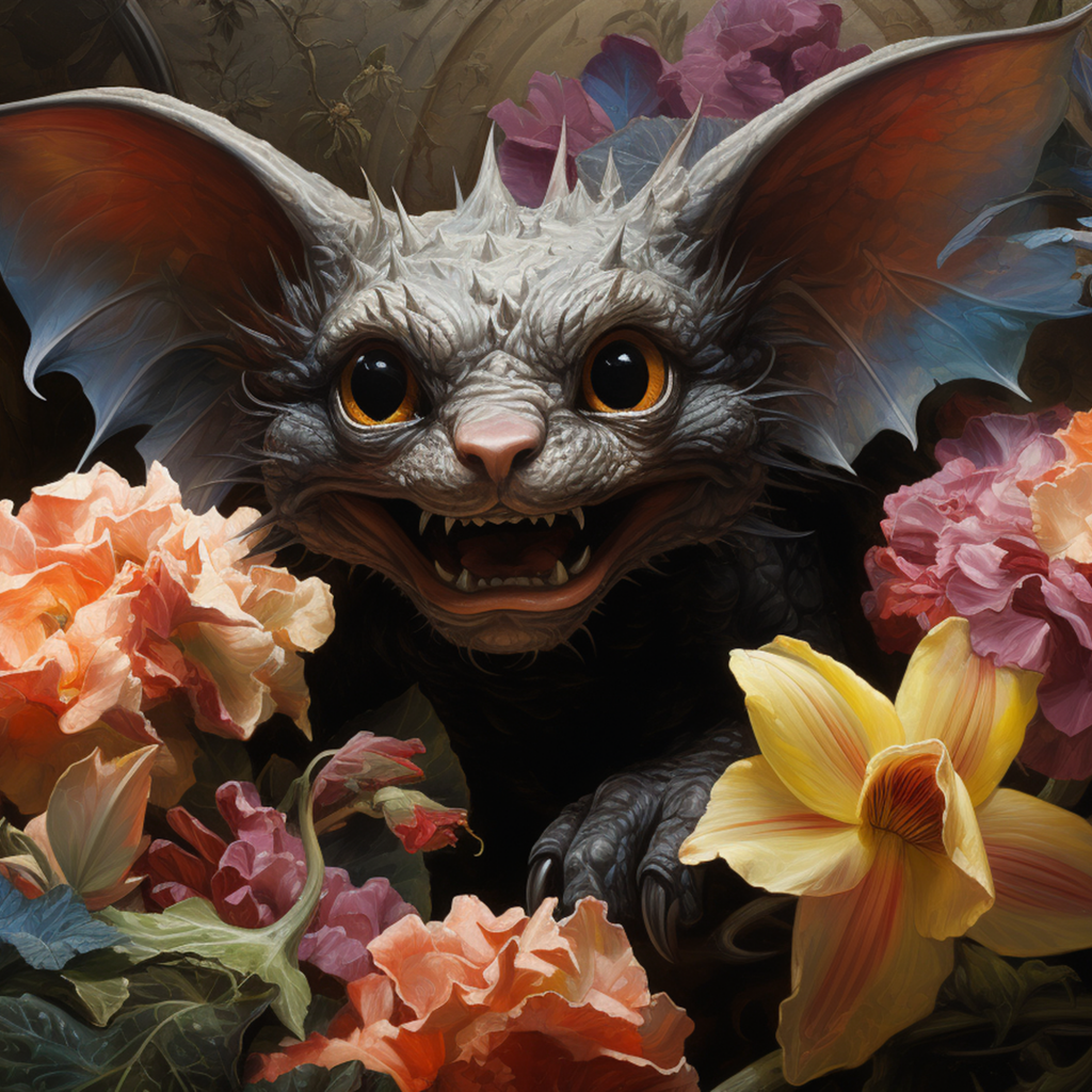 Злая летучая мышь в цветах