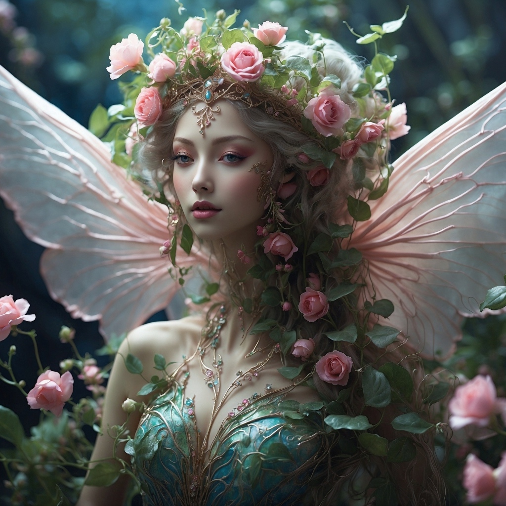 Красивая девушка фея с цветами на голове