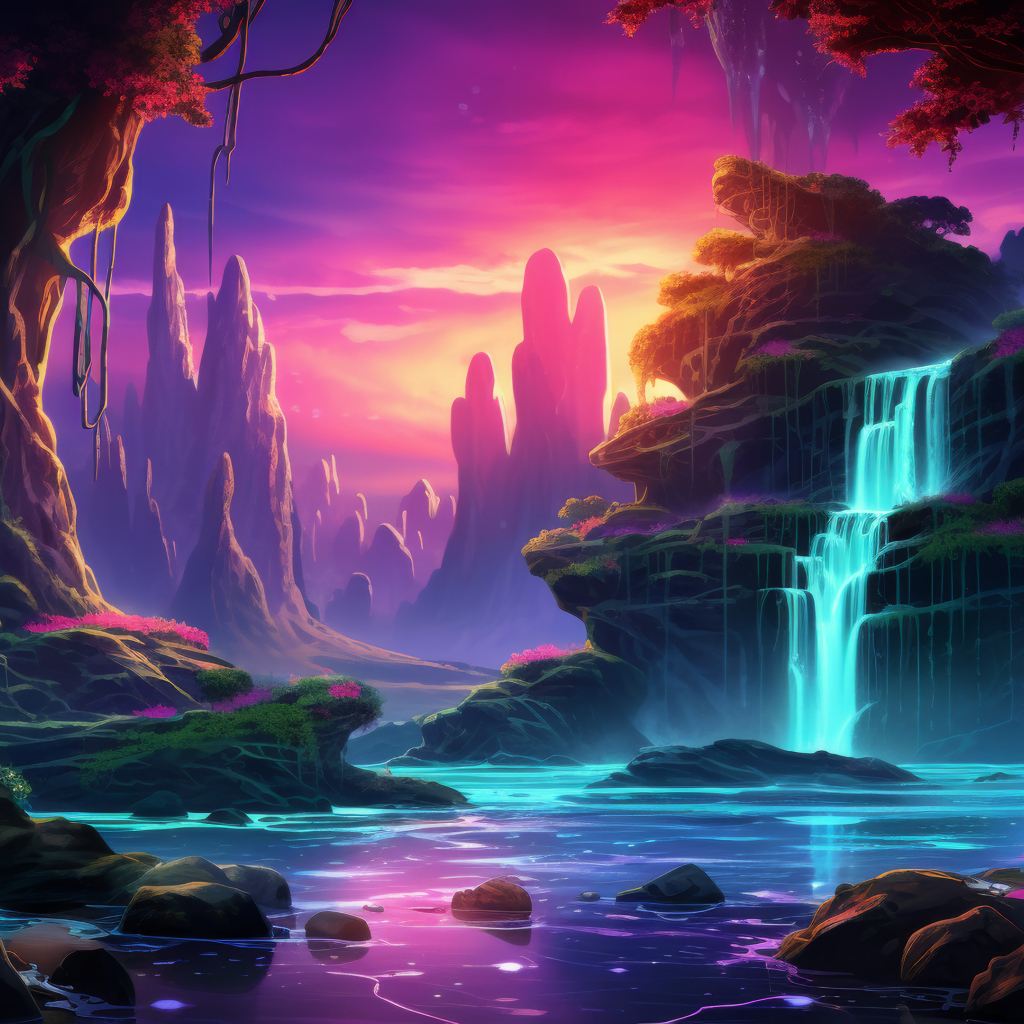 Голубая вода водопада стекает по камням