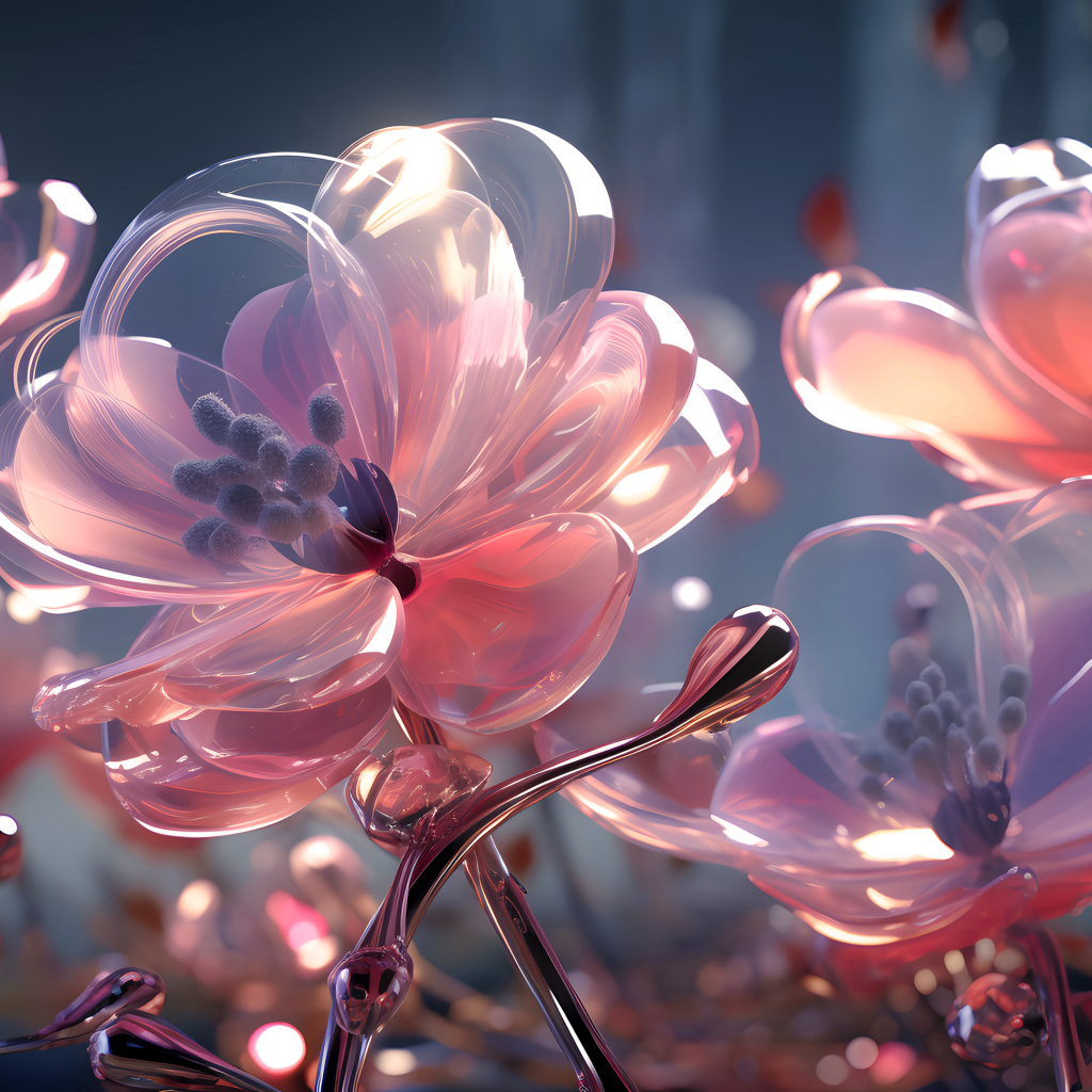 Фантастические стеклянные розовые цветы