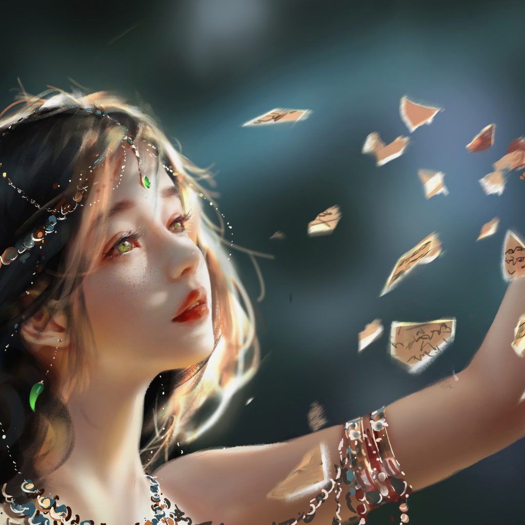 Фантастическая девушка аниме с украшениями на теле