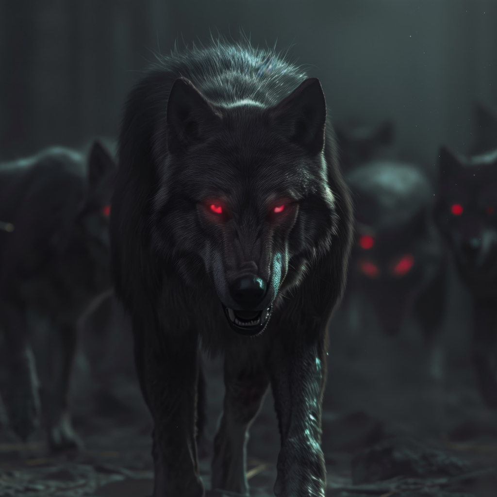 Фантастические волки с красными глазами