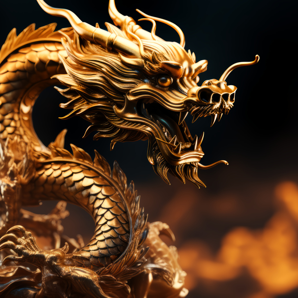 Золотой дракон на темном фоне
