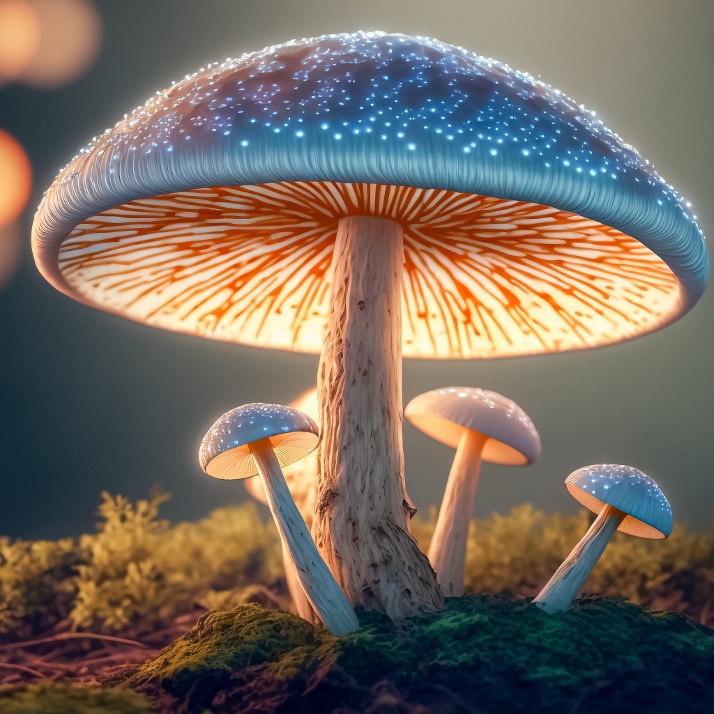 Волшебные светящиеся грибы в лесу