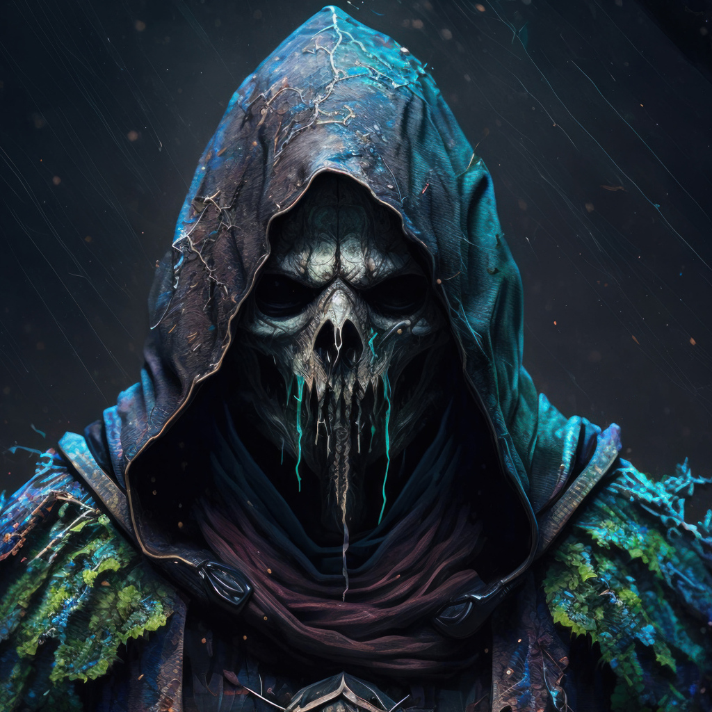 Скелет в плаще с капюшоном на черном фоне