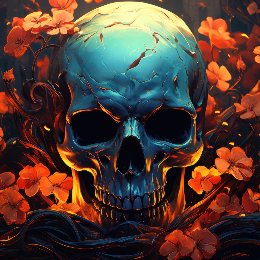 Череп с цветами крупным планом