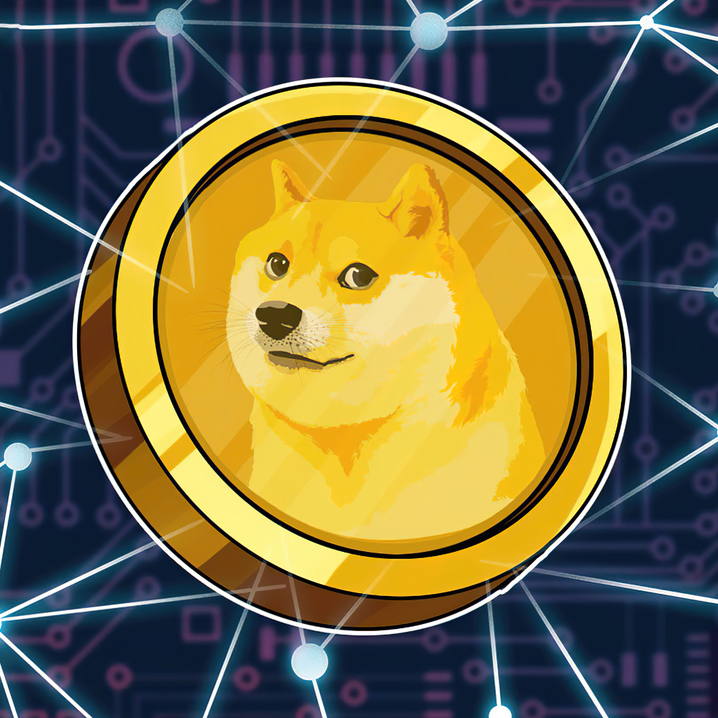 Монета dogecoin на фоне с  сеткой