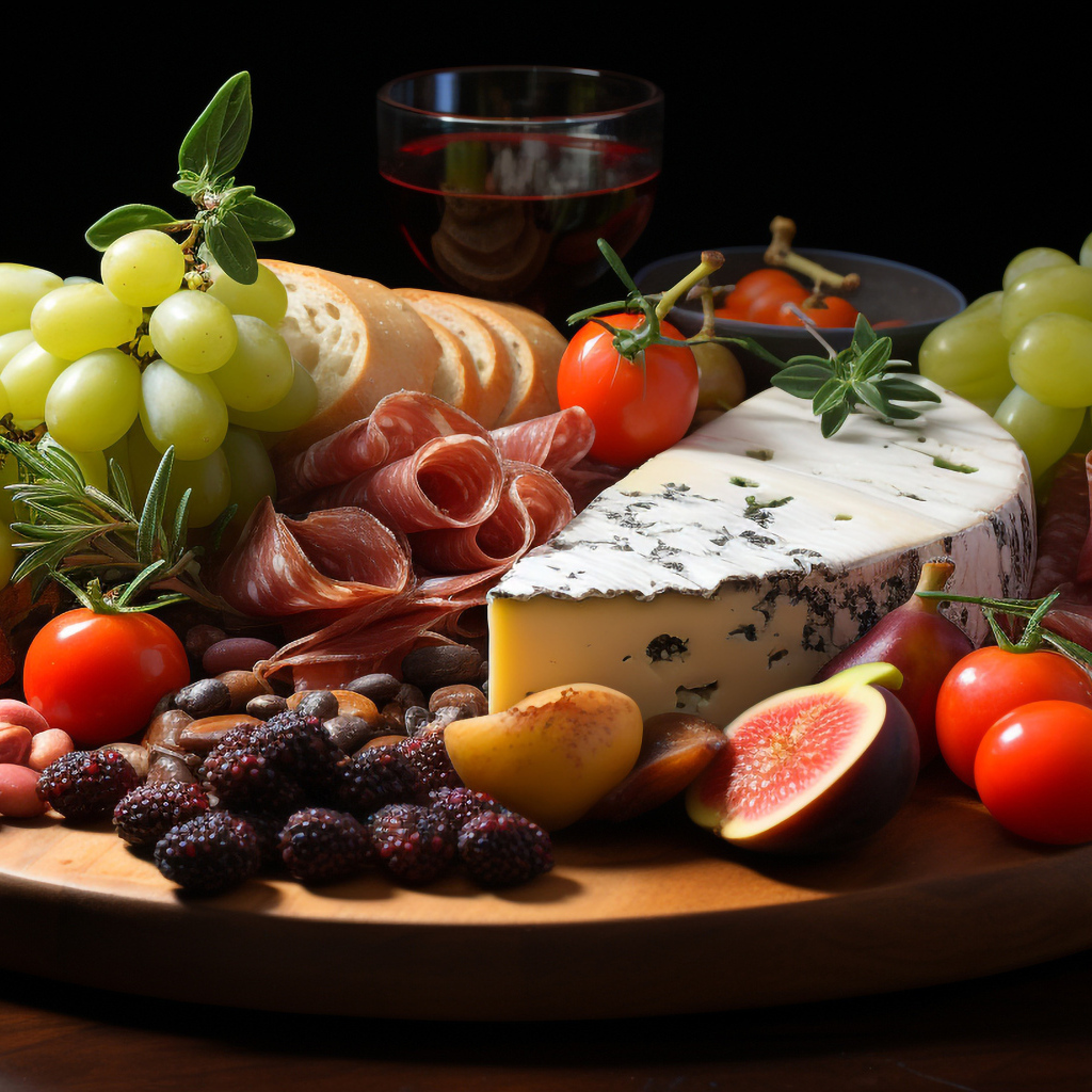 Вкусный сыр с колбасой и виноградом