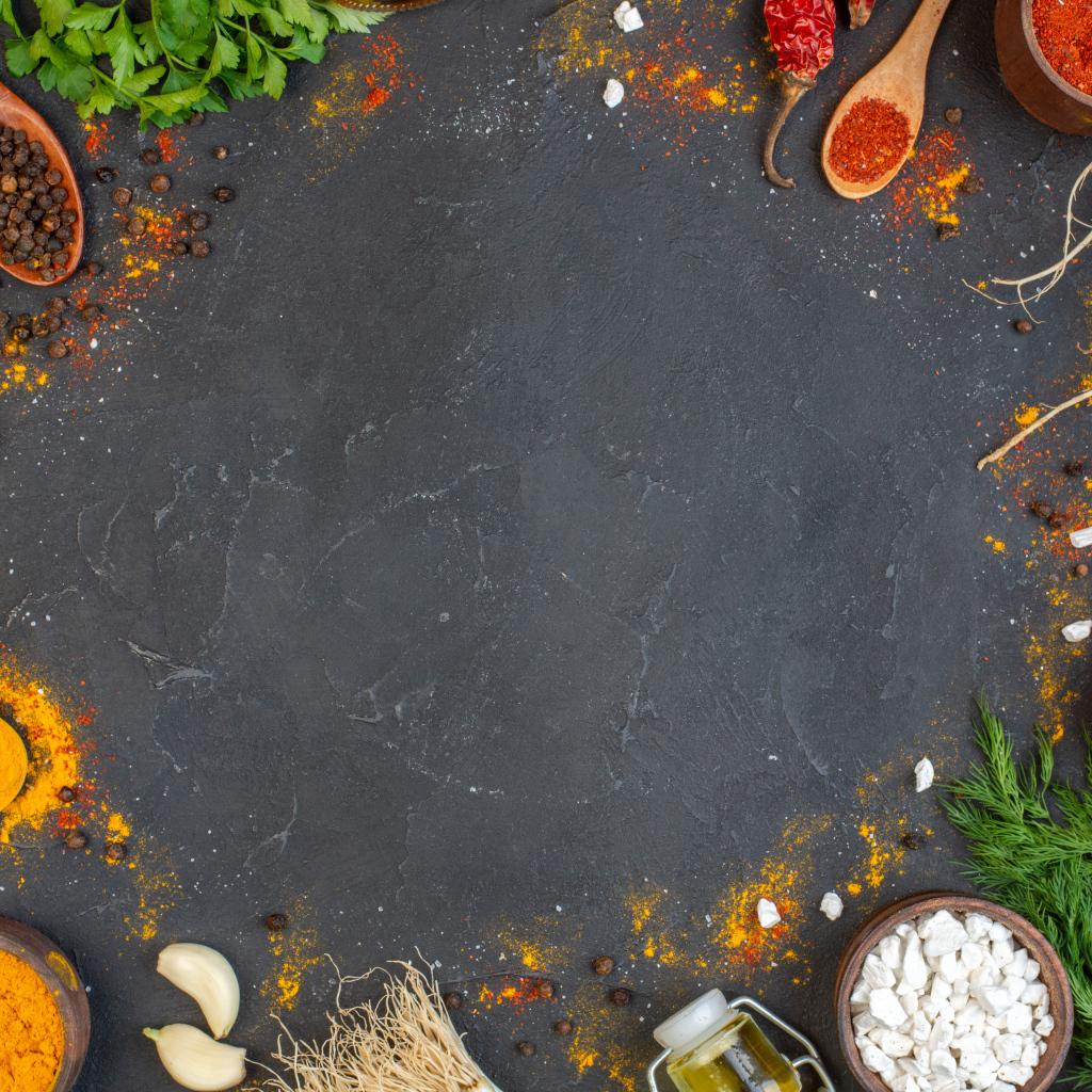 Серый фон с овощами и фруктами, шаблон