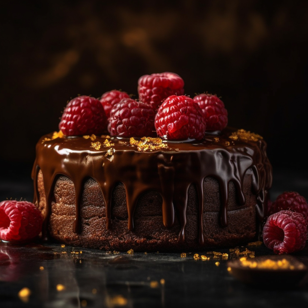 Торт в шоколаде с ягодами малины