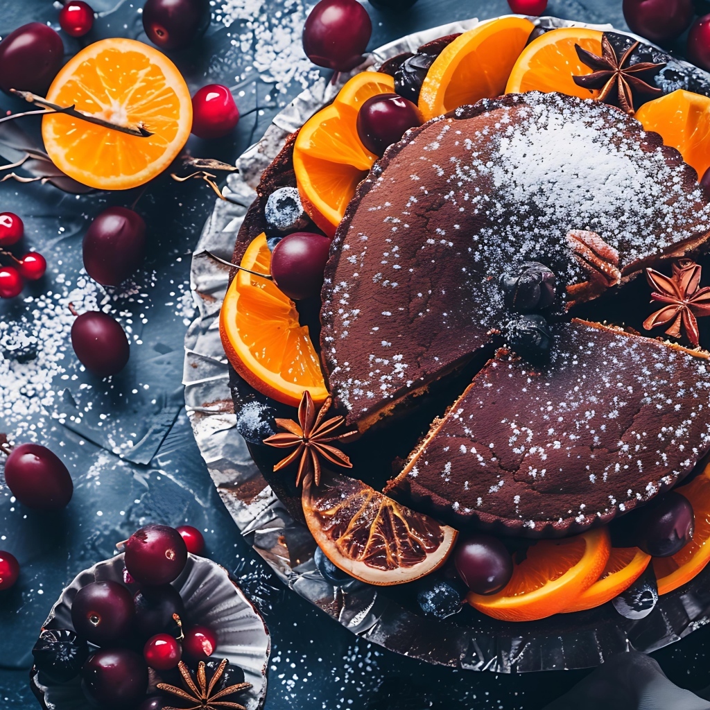 Шоколадный пирог со специями и кусочками апельсина