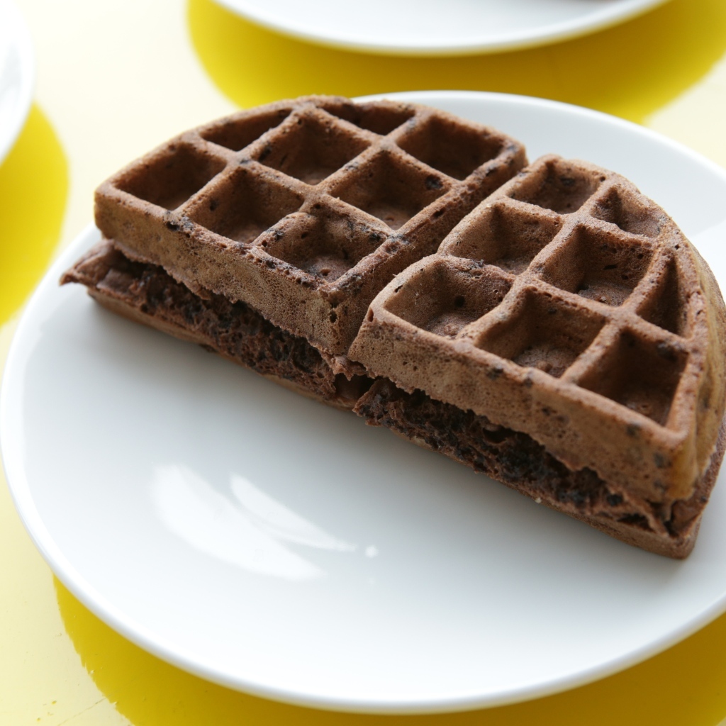 Шоколадная вафля на белой тарелке