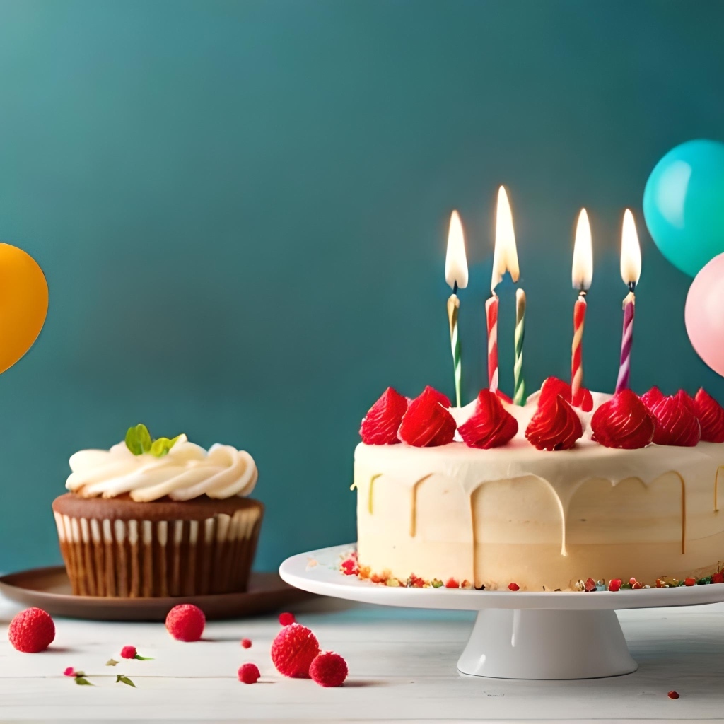 Праздничный торт на столе с шариками