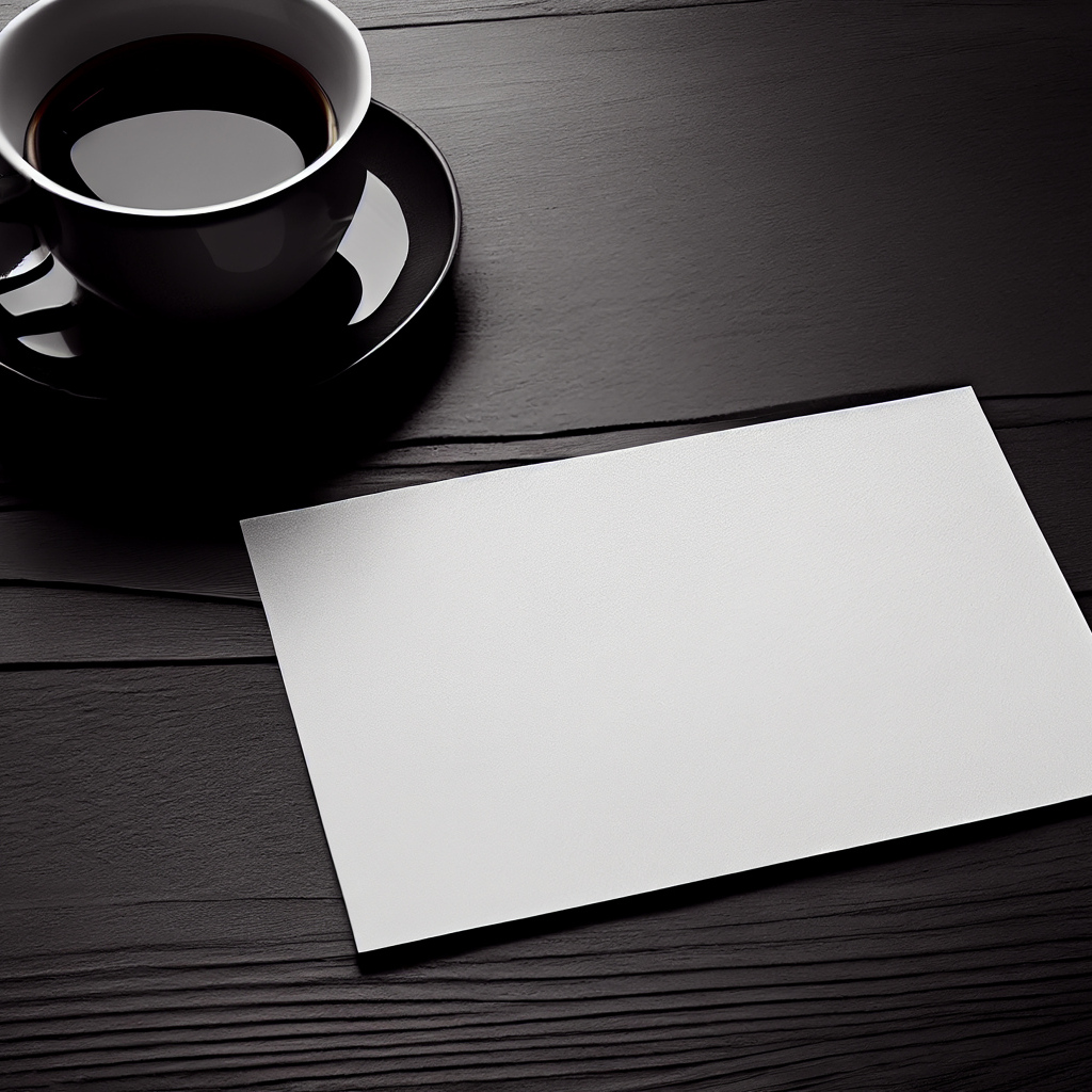 Чашка кофе с белым листом на столе