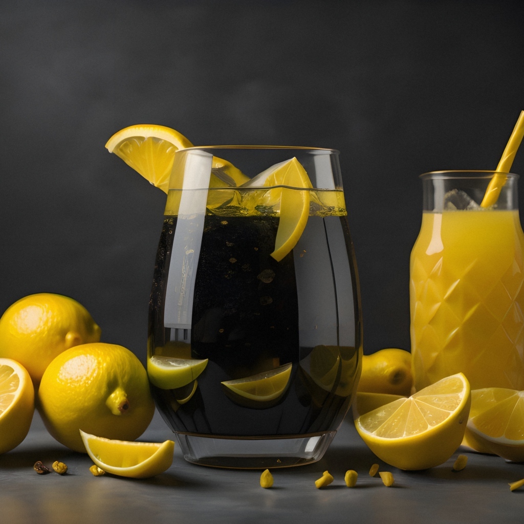 Лимонад на столе с лимонами и соком