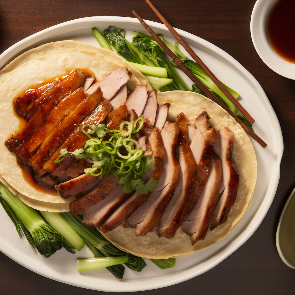 Мясо на тарелке с лепешками и зеленью