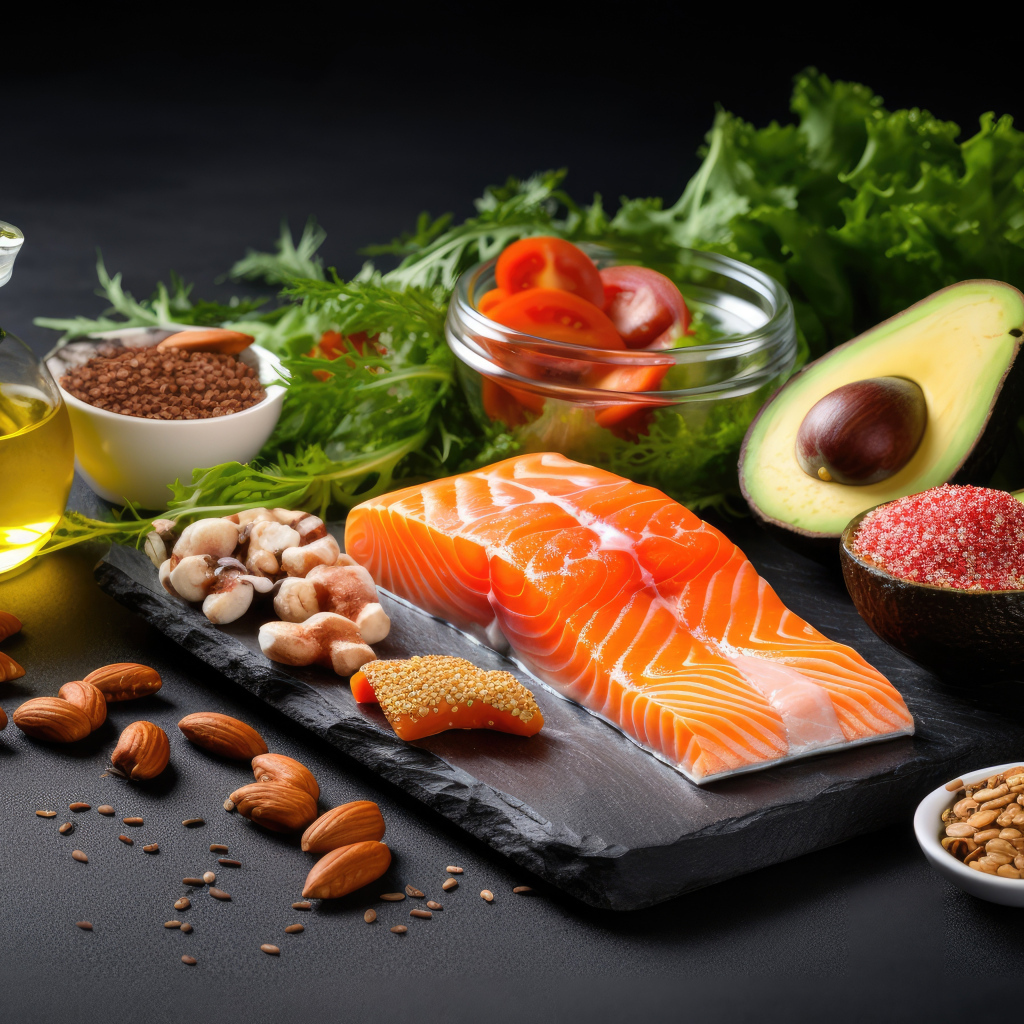 Рыба на столе с орехами и овощами