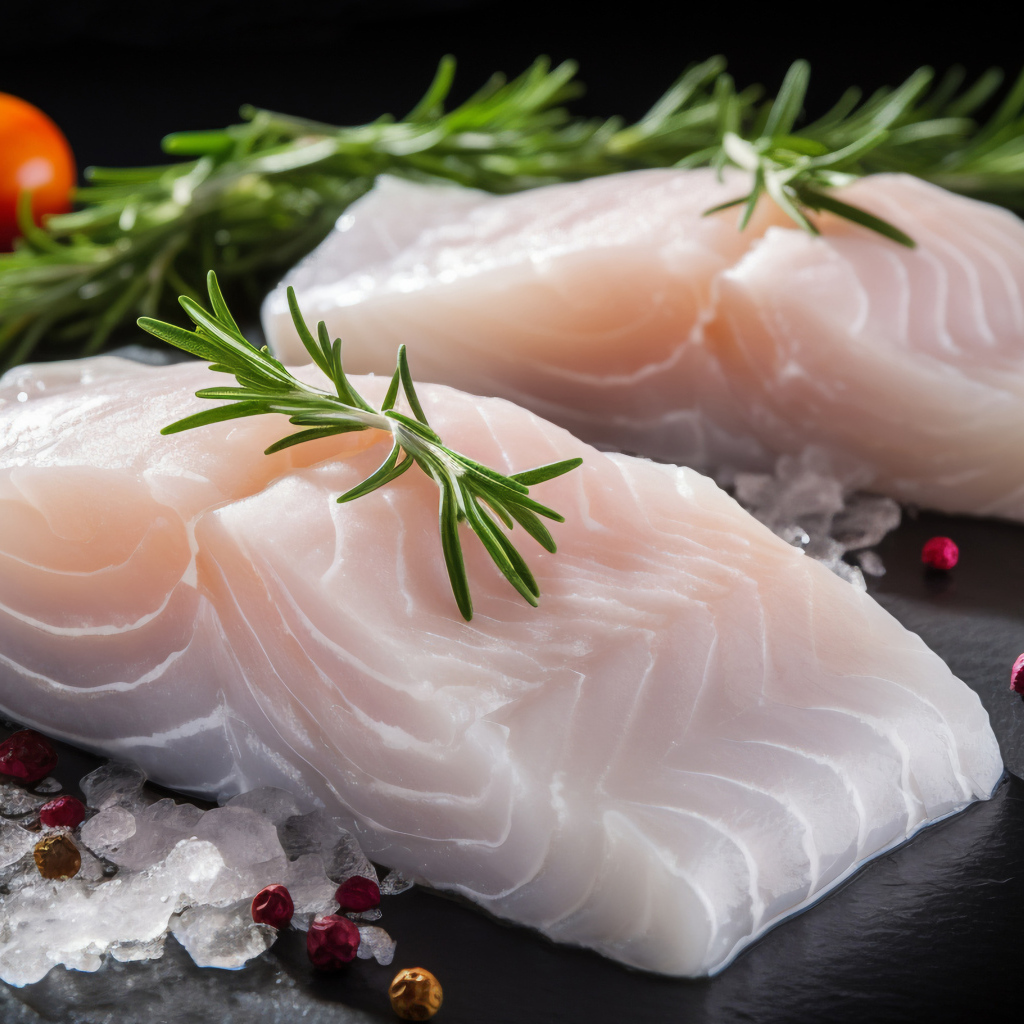 Два куска свежей рыбы на столе с базиликом и помидорами