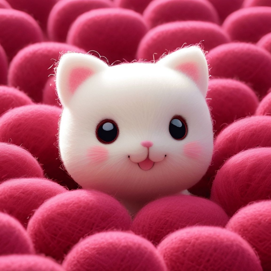 Милый котенок  с клубками шерсти