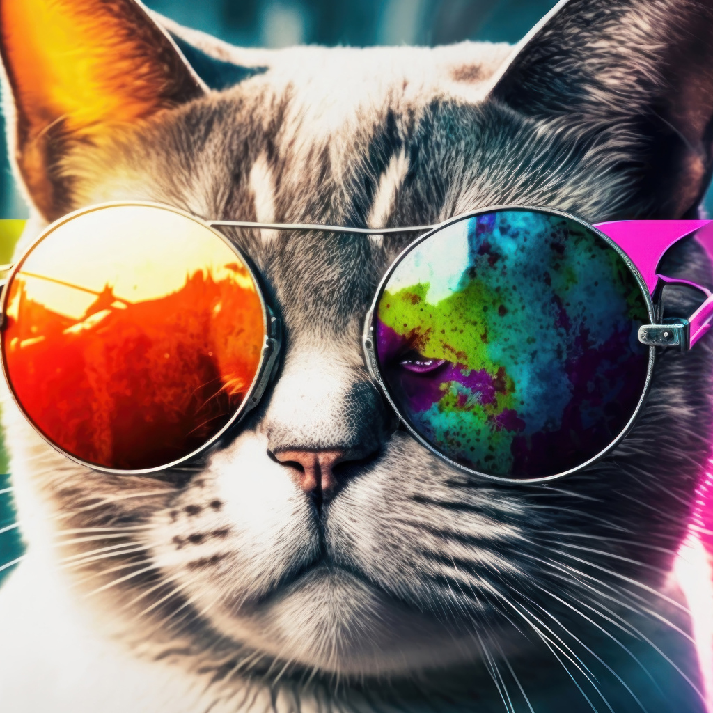 Серый кот в очках крупным планом