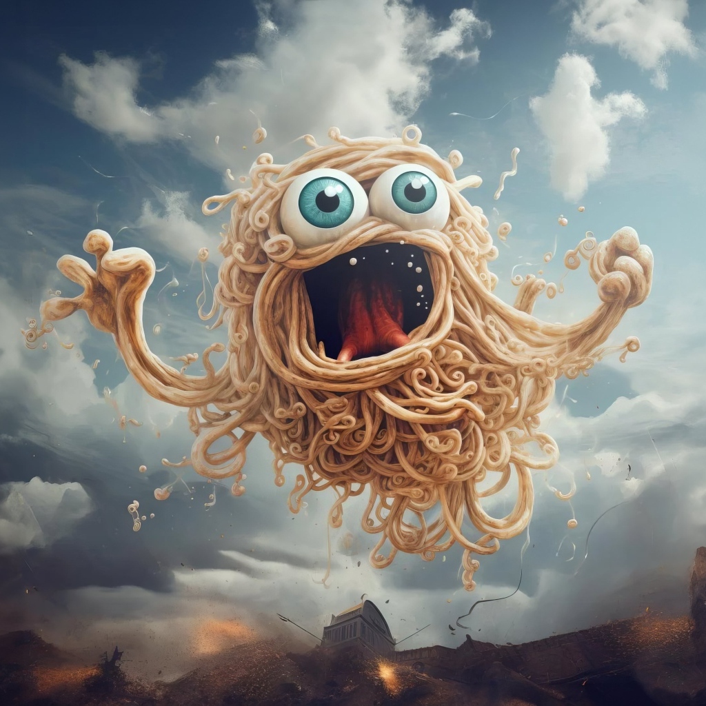 Макаронный монстр на фоне неба