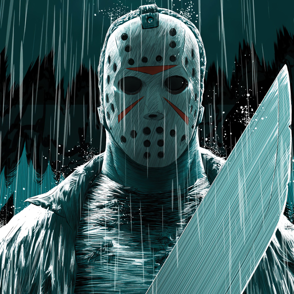 Мужчина в маске с мачете в руках