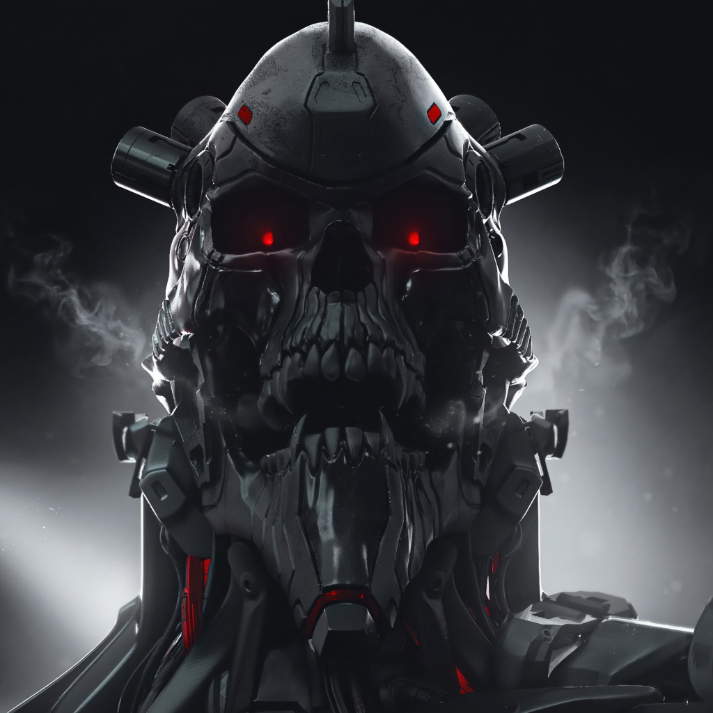 Злой солдат андроид на сером фоне