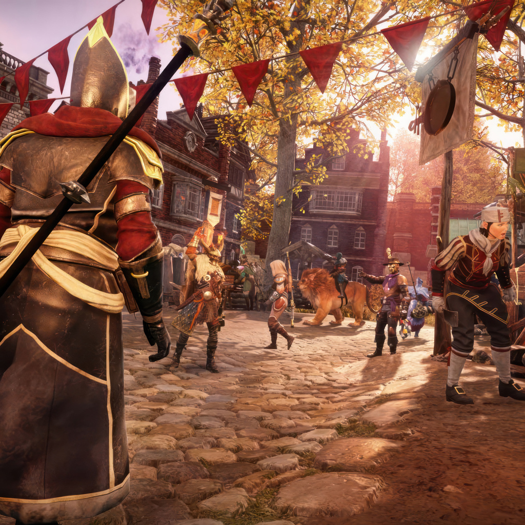 Улица города в компьютерной игре New World: Aeternum, 2024