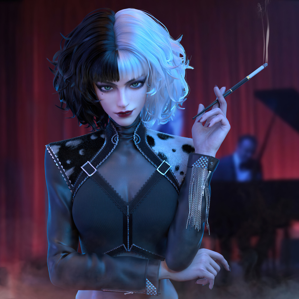 Персонаж Круэлла с сигаретой в руке