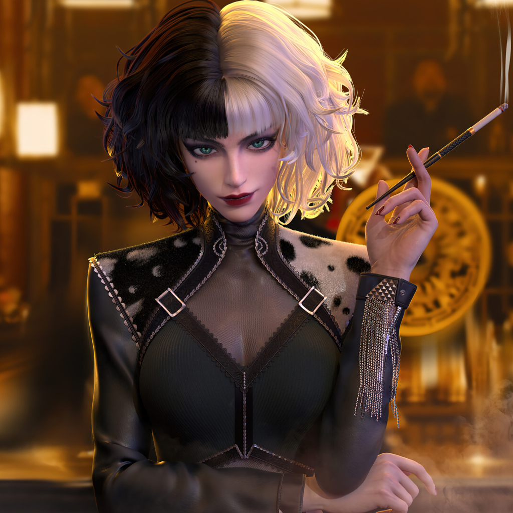 Круэлла с сигаретой в баре