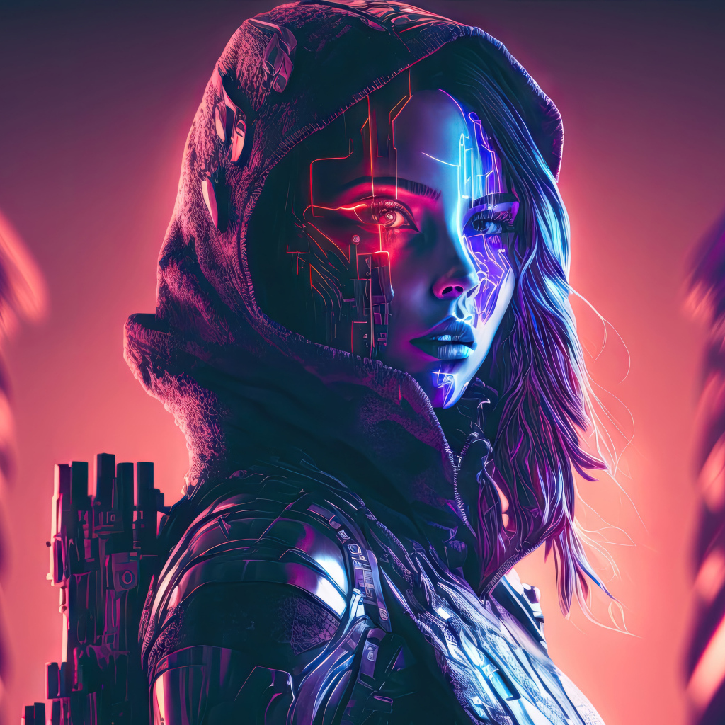 Девушка воин cyberpunk с оружием