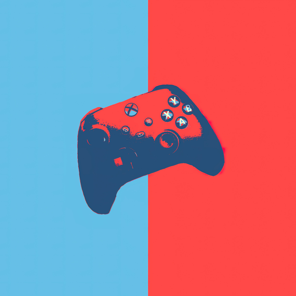 Нарисованный xbox controller на сине-красном фоне