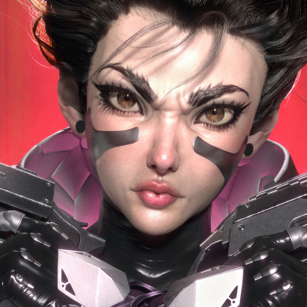 Девушка солдат с оружиев в руках 