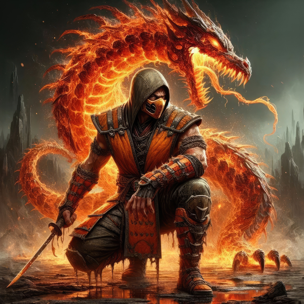 Скорпион самурай  с красным драконом