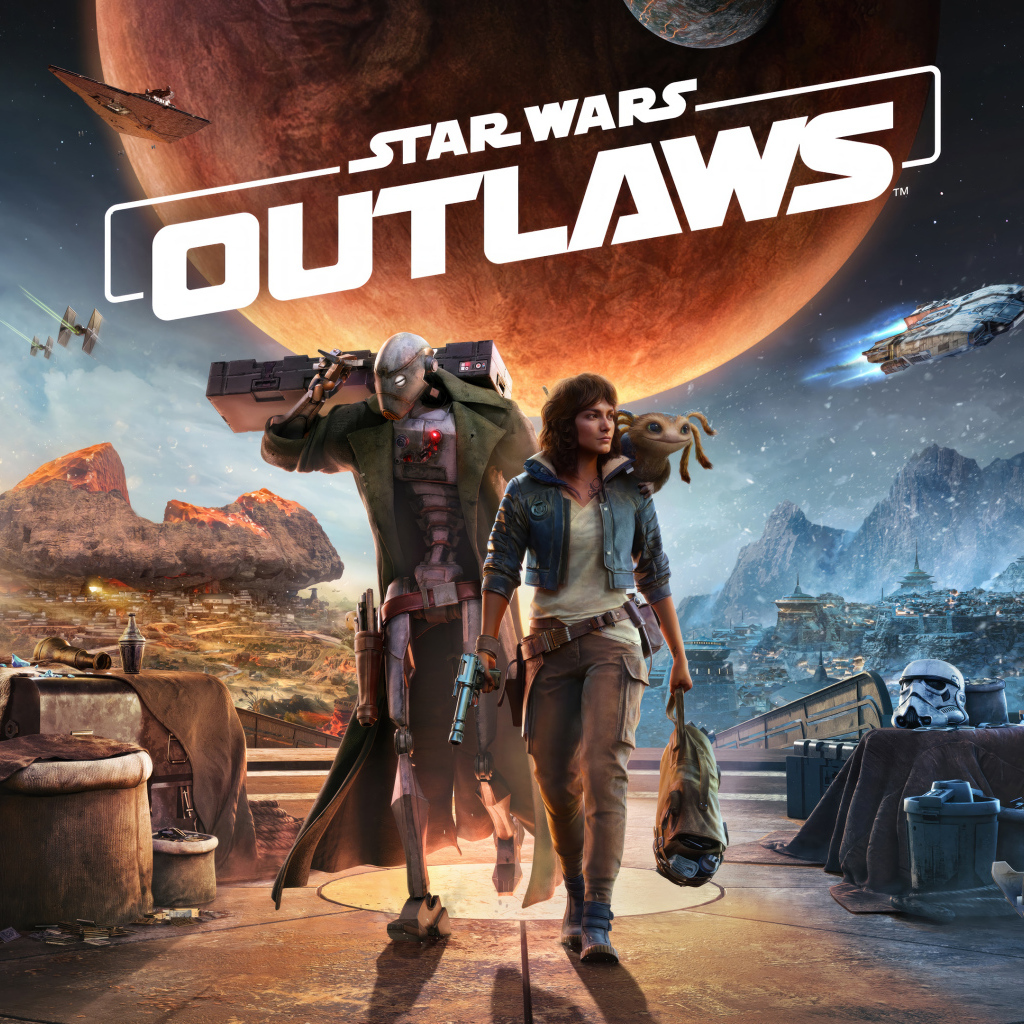 Два персонажа компьютерной игры Star Wars Outlaws, 2024