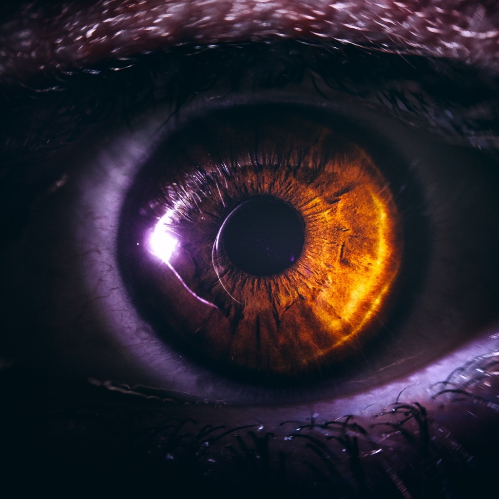 Черный зрачок карего глаза крупным планом