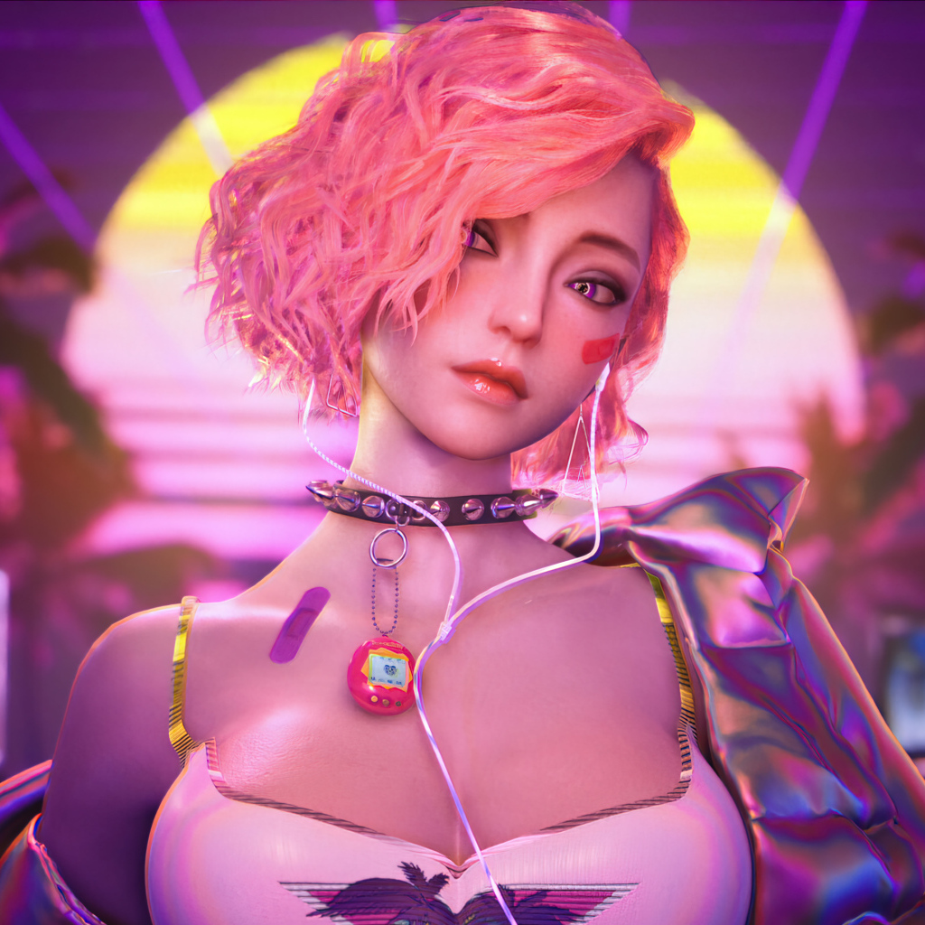 Девушка 3д с розовыми волосами 