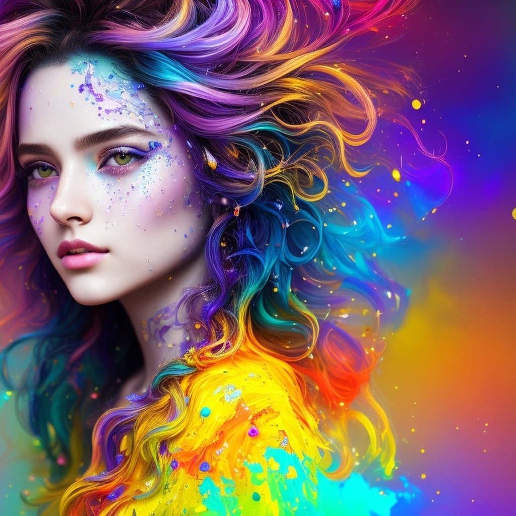 Красивая девушка с разноцветными волосами 3д графика
