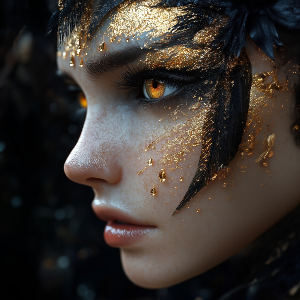 Лицо девушки с золотистой краской