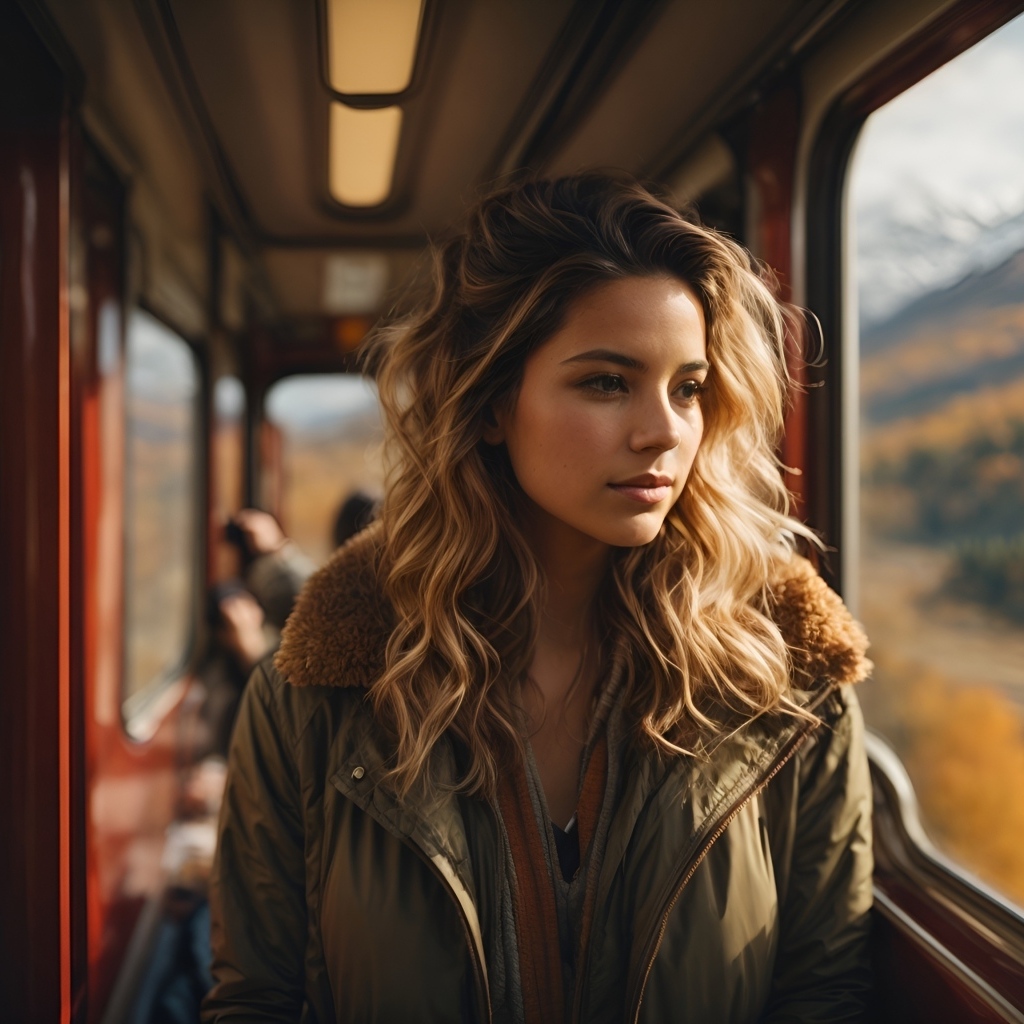 Девушка едет в вагоне поезда