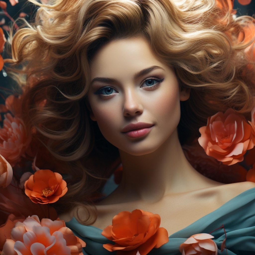 Красивая голубоглазая девушка в цветах