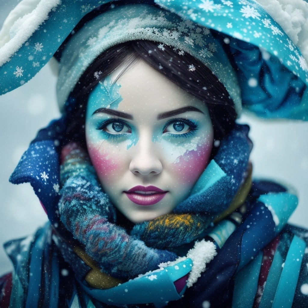 Девушка с краской на лице зимой