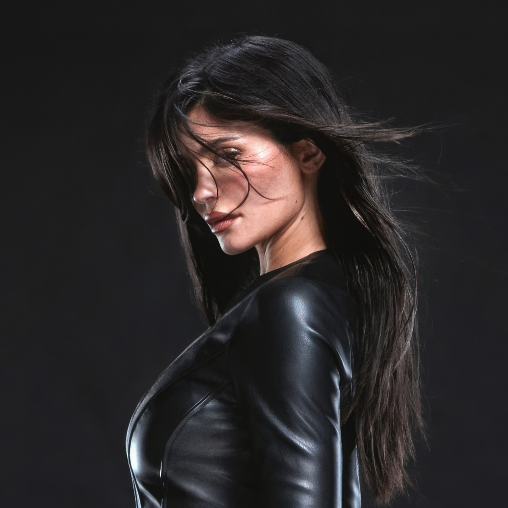 Американская модель Кайли Дженнер в черной куртке