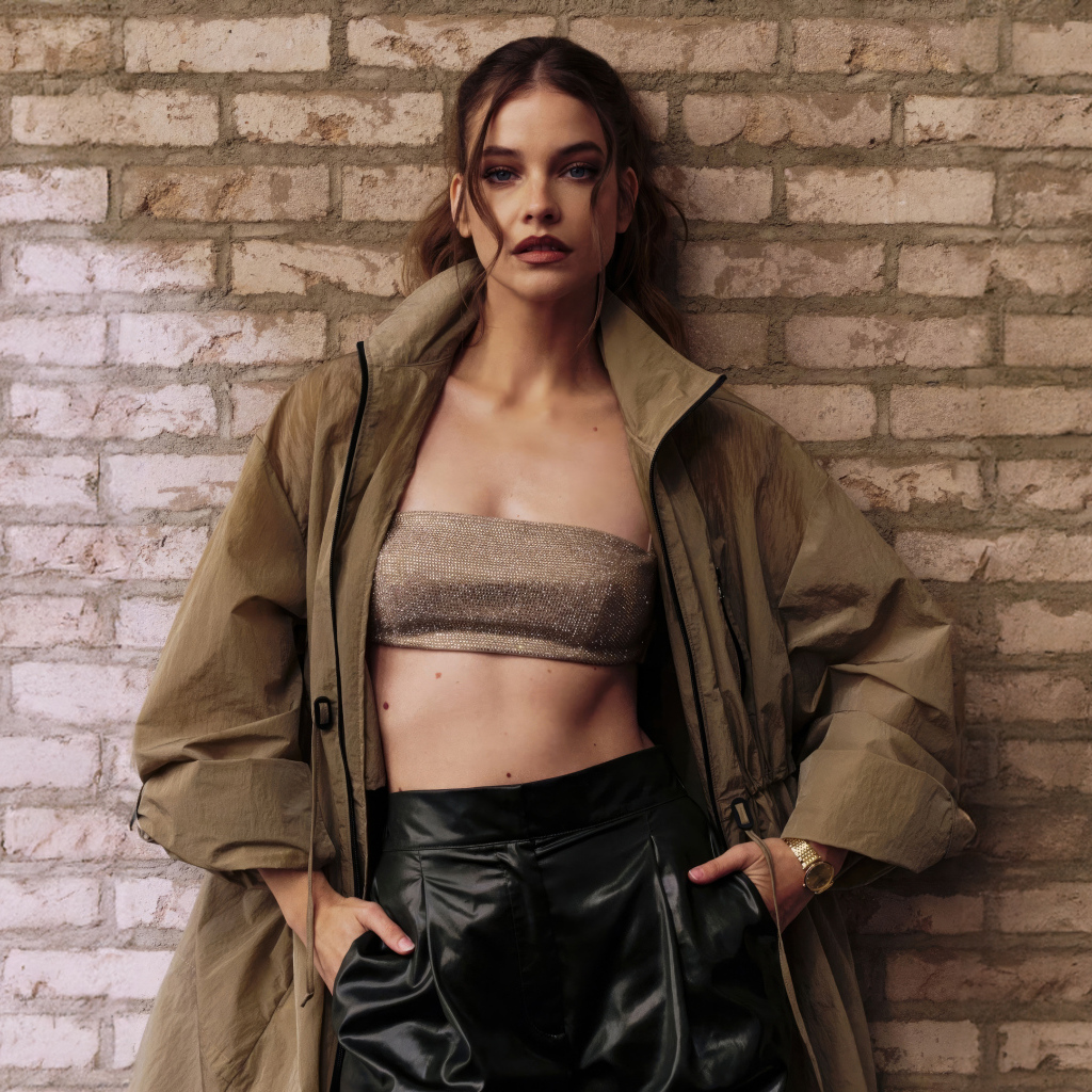 Красивая модель Барбара Палвин стоит у стены