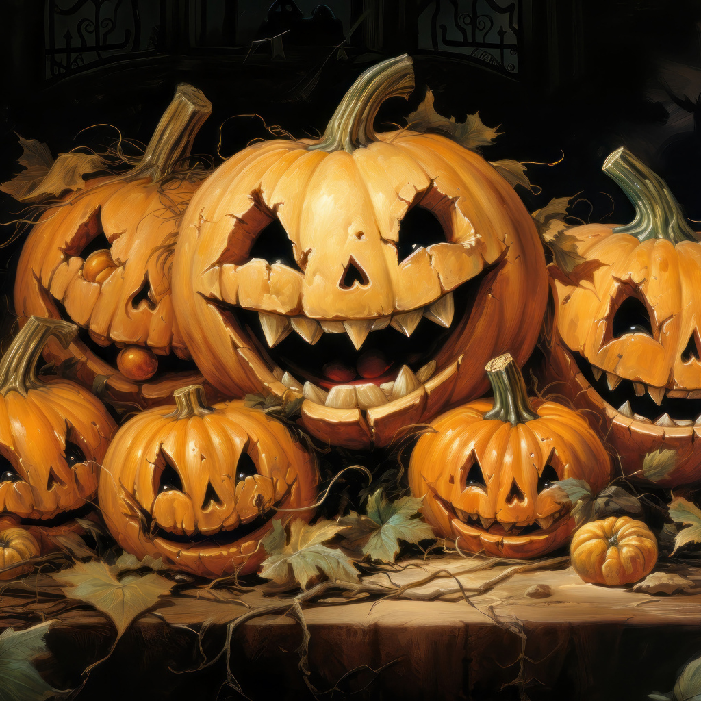 Большие зловещие тыквы на праздник Хэллоуин