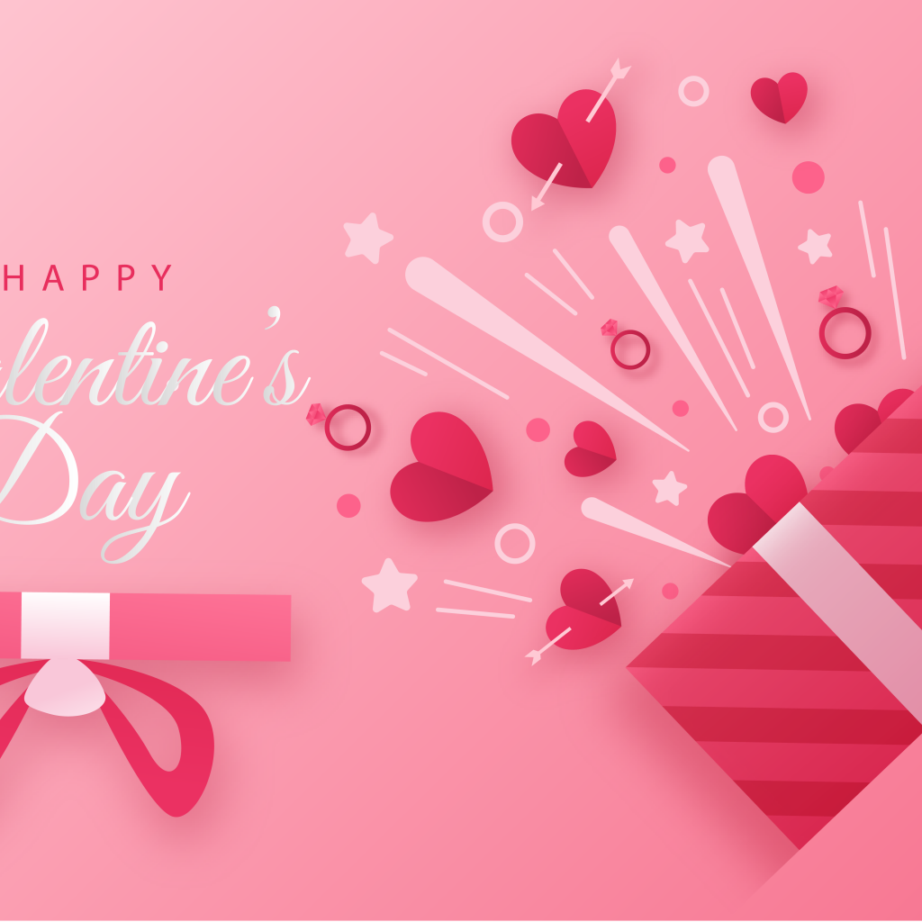Розовая открытка на праздник Влюбленных