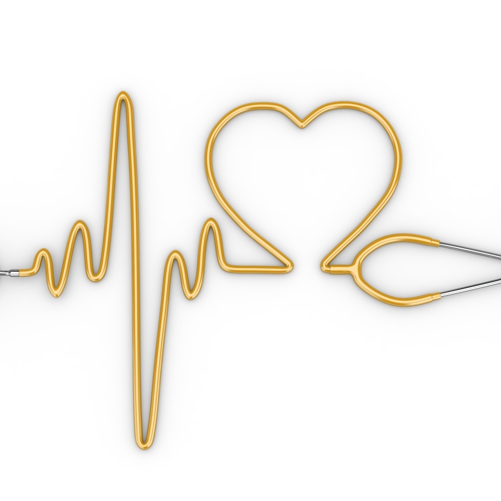 Кардиограмма со стетоскопа на белом фоне