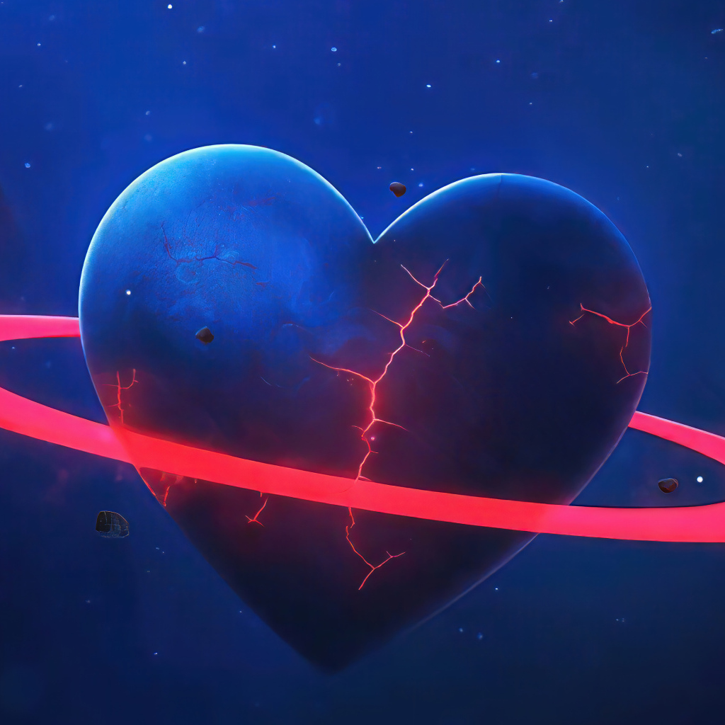 Большая планета в форме сердца с красным кругом